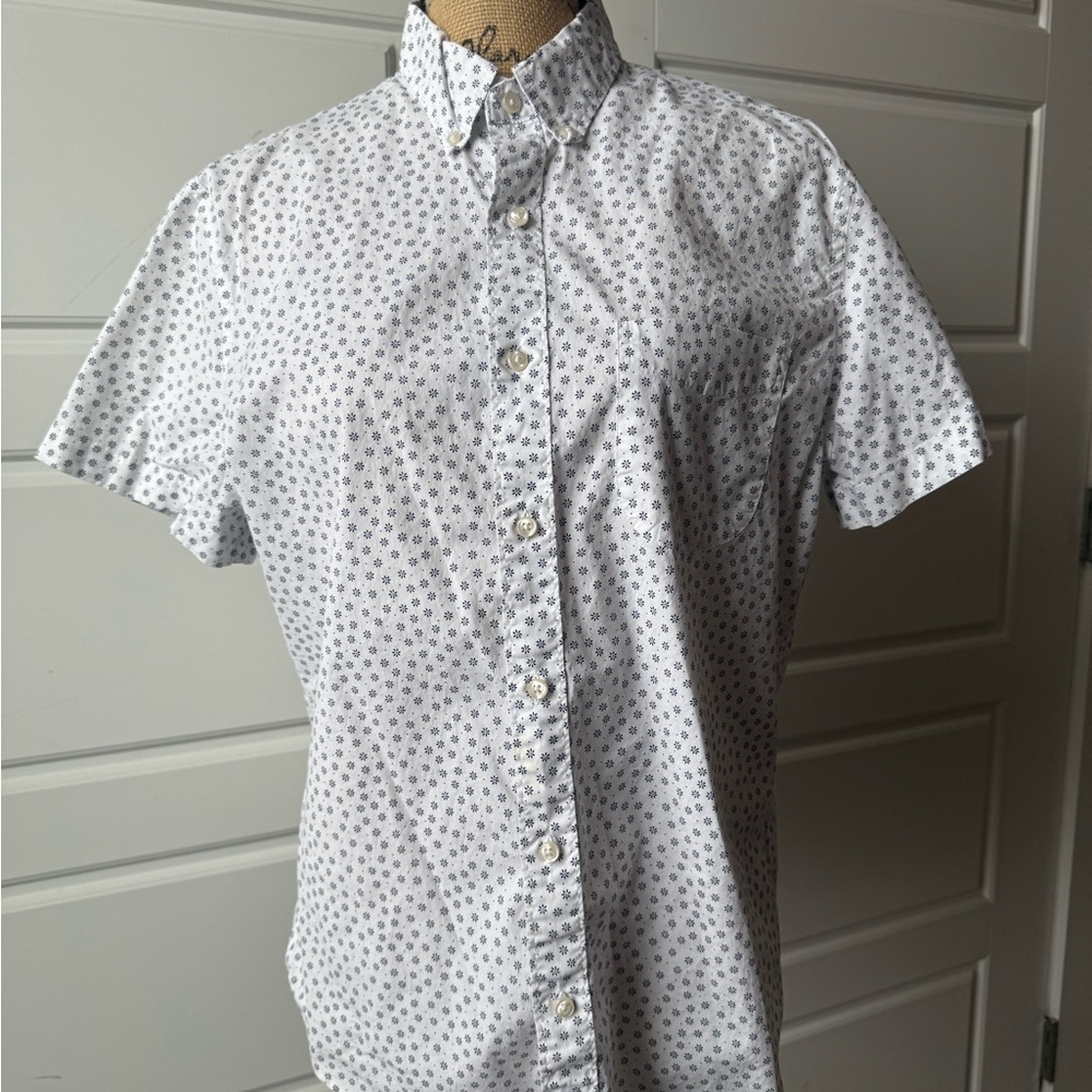 J. Crew White and Navy Flower Button Down Shirt
